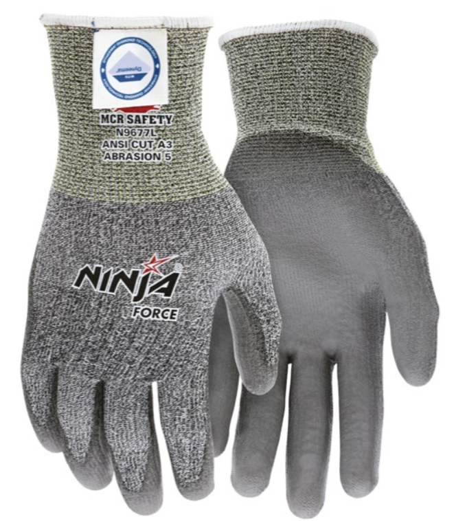 Ninja® Force Cut Resistant Work Gloves 13 gauge Dyneema® Diamond Technology PU Coated Palm and Fingertips, Medium